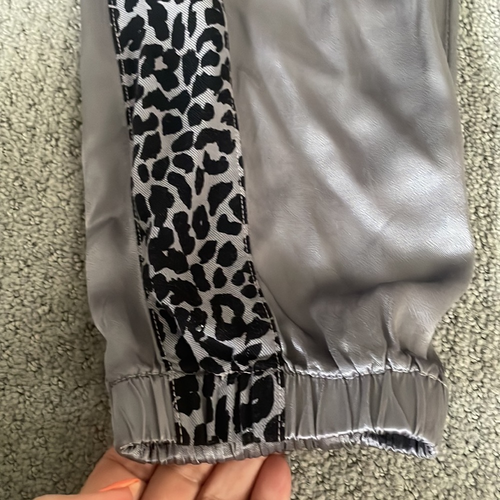 Silver and animal print satin joggers